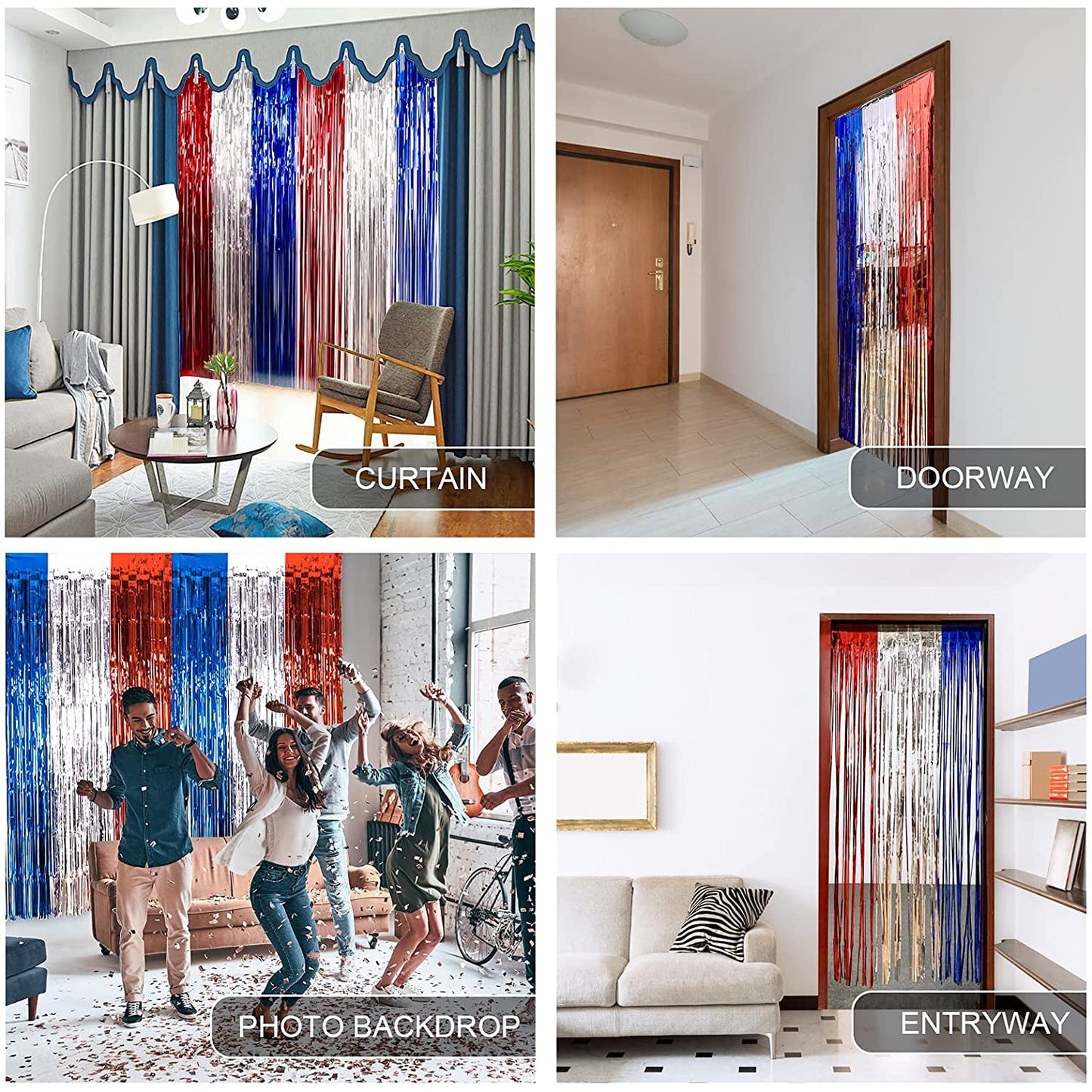 3-Pack: Tinsel Foil Fringe Curtains