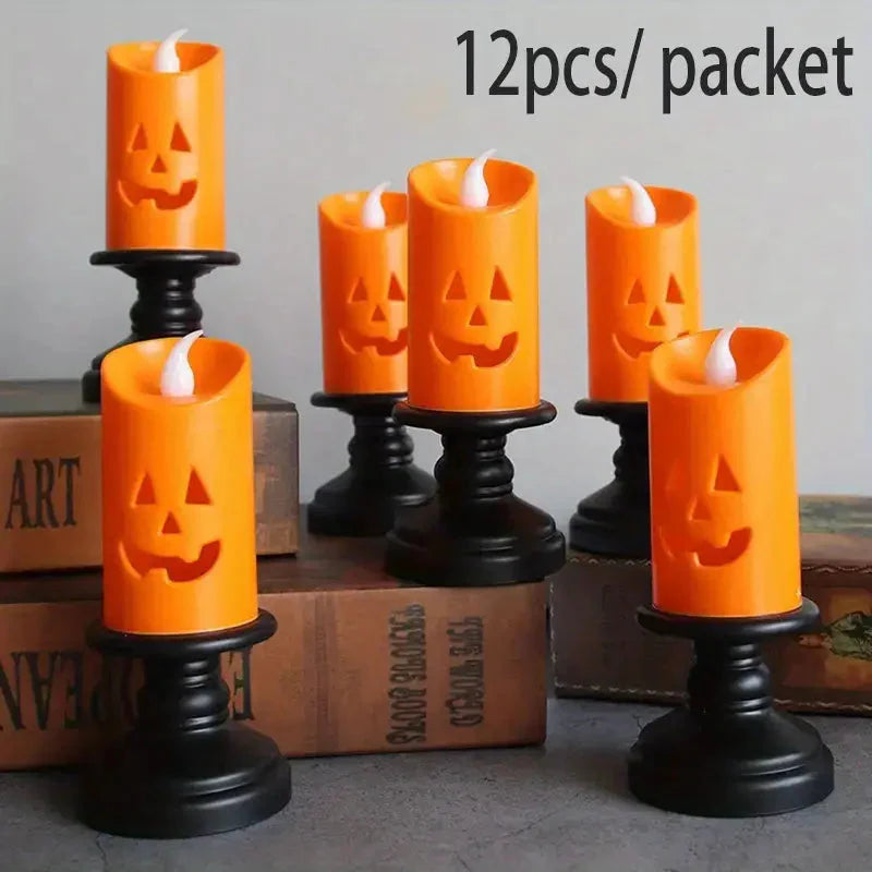 12-Pieces: Halloween LED Pumpkin Chandelier Candles