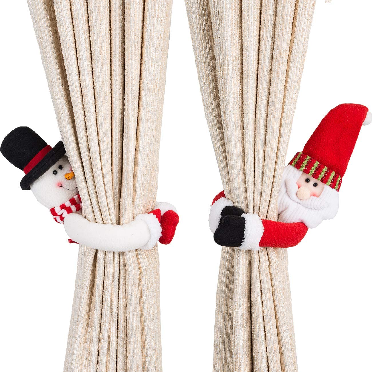 2-Pack: Christmas Curtain Buckle Doll Santa & Snowman