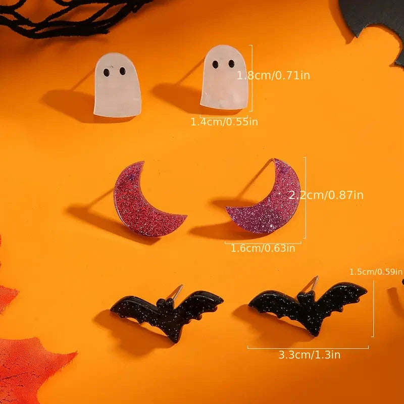 3-Pairs: Retro Halloween Earrings