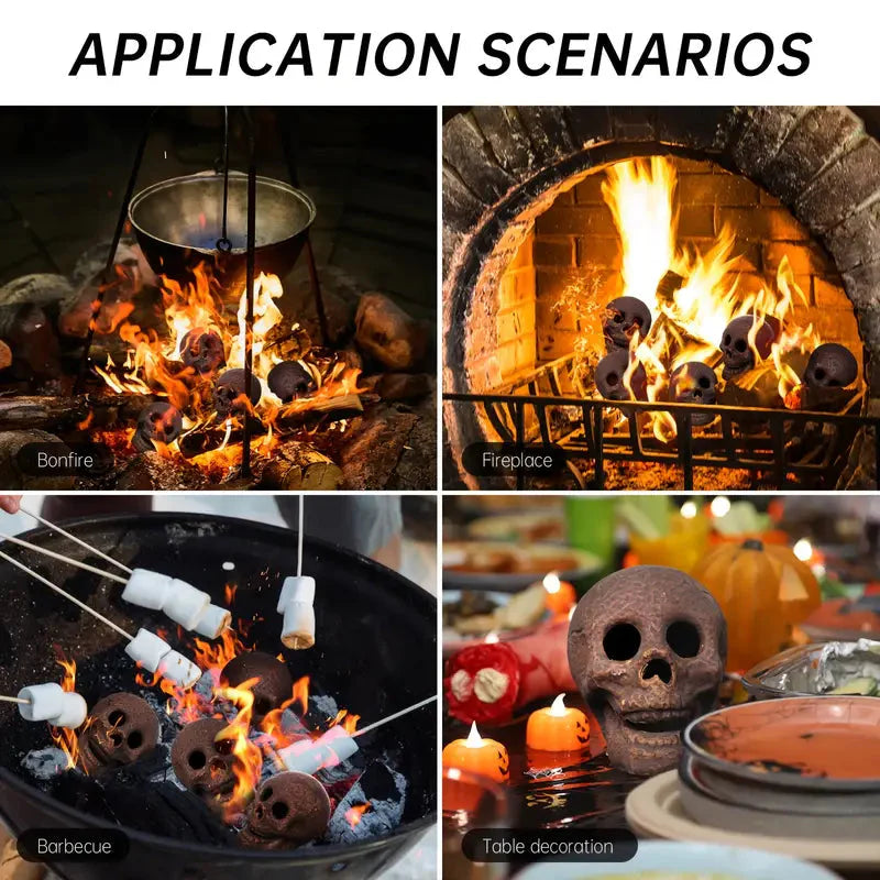 4-Pack: Halloween Fire Pit Skull Ceramic Props
