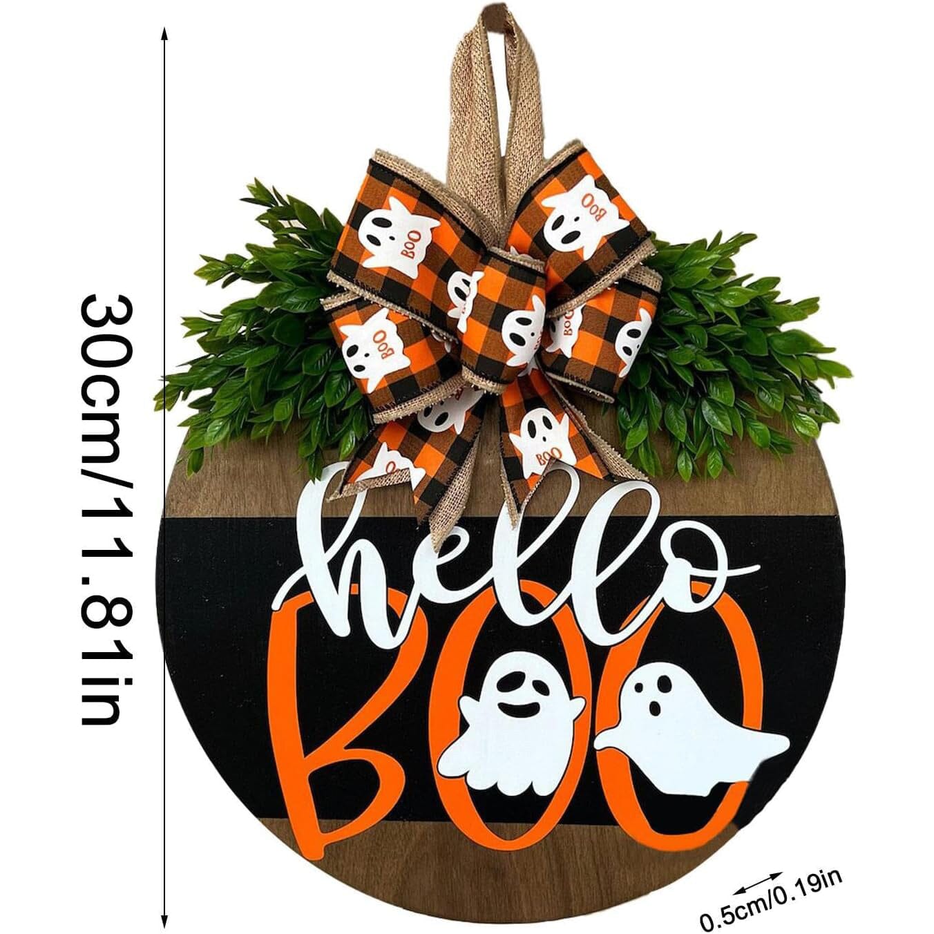 Halloween Round Wooden Board Front Door Decoration Wreath